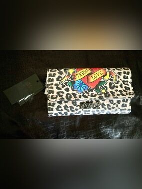 Ed Hardy Eternal Love Leopard Print Trifold Wallet/Clutch NWT